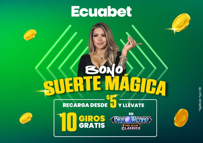 Con el bono Suerte Mágica de Ecuabet gánate 10 tiradas gratis todos los miércoles de mayo para jugar en Tragamonedas