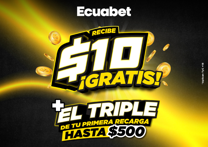 Regístrate y llévate el triple de tu recarga + apuesta deportiva o tirada de casino online. Recibe aquí tu bono de bienvenida de Ecuabet haciendo tu primer depósito.