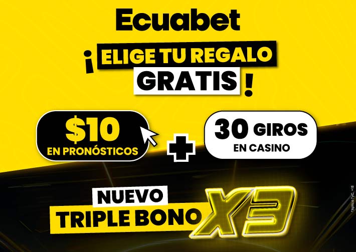 Regístrate y llévate el triple de tu recarga + apuesta deportiva o tirada de casino online. Recibe aquí tu bono de bienvenida de Ecuabet.