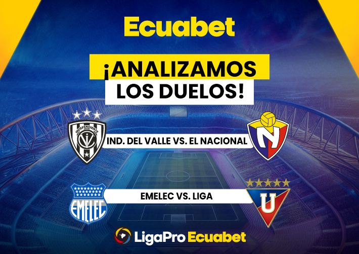 Aquí análisis y datos para apostar a los duelos de IDV vs El Nacional y Emelec vs Liga de Quito. Conoce los próximos partidos de la Liga Pro.