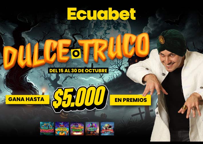 Canta dulce o truco y gana muchos regalos con nuestras tragamonedas en Halloween. Participa en el torneo del casino online de Ecuabet. ¡Ingresa aquí!