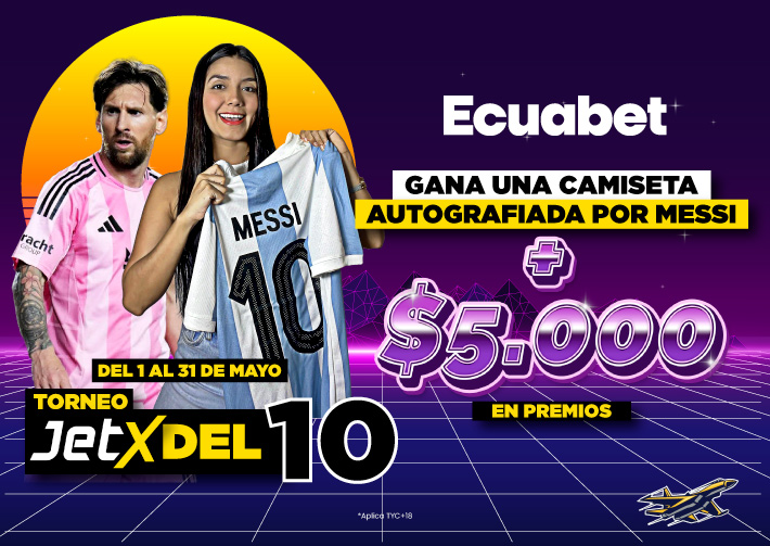Gana camiseta de Messi con Ecuabet y Jetx. Juegos de casino.