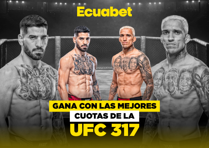 ¡Vive UFC 317! Ilia Topuria vs. Charles Oliveira por el título ligero. No te pierdas la cartelera UFC en Ecuabet UFC. ¡Pronostica ya!