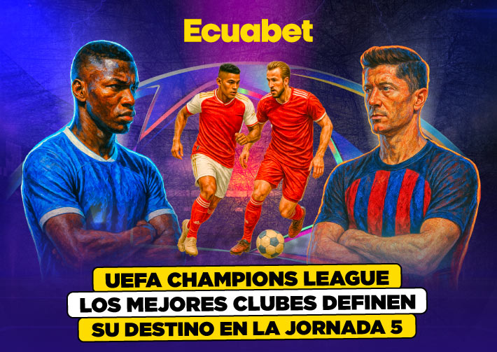 Apuestas de la UEFA Champions League fecha 5 , uno de las últimas del torneo. ¡Aprovecha los partidos, registrate ya en Ecuabet y haz tus pronósticos!