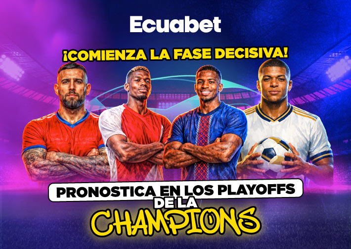 Playoffs de la Champions League 2026 con pronósticos de apuestas deportivas en Ecuabet Ecuador. Regístrate ahora.