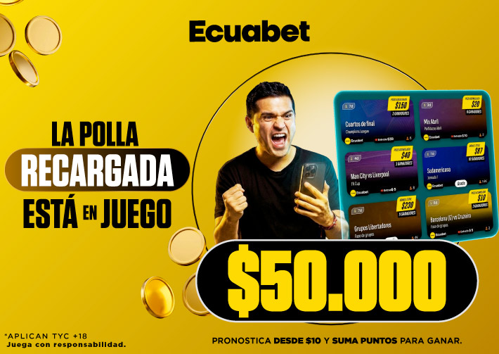 Usuario revisa la Polla recargada Ecuabet en su celular para participar con pronósticos deportivos y promociones Ecuabet en Ecuador.