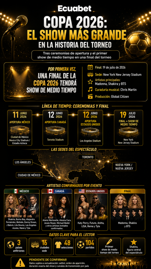 infografia sobre el show de medio tiempo del mundial 2026